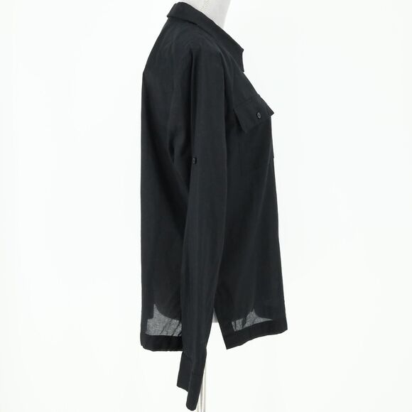 Jones NY Top Womens Large Black Cotton Shirt Semi Sheer Pockets Blouse Preppy - Picture 13 of 16